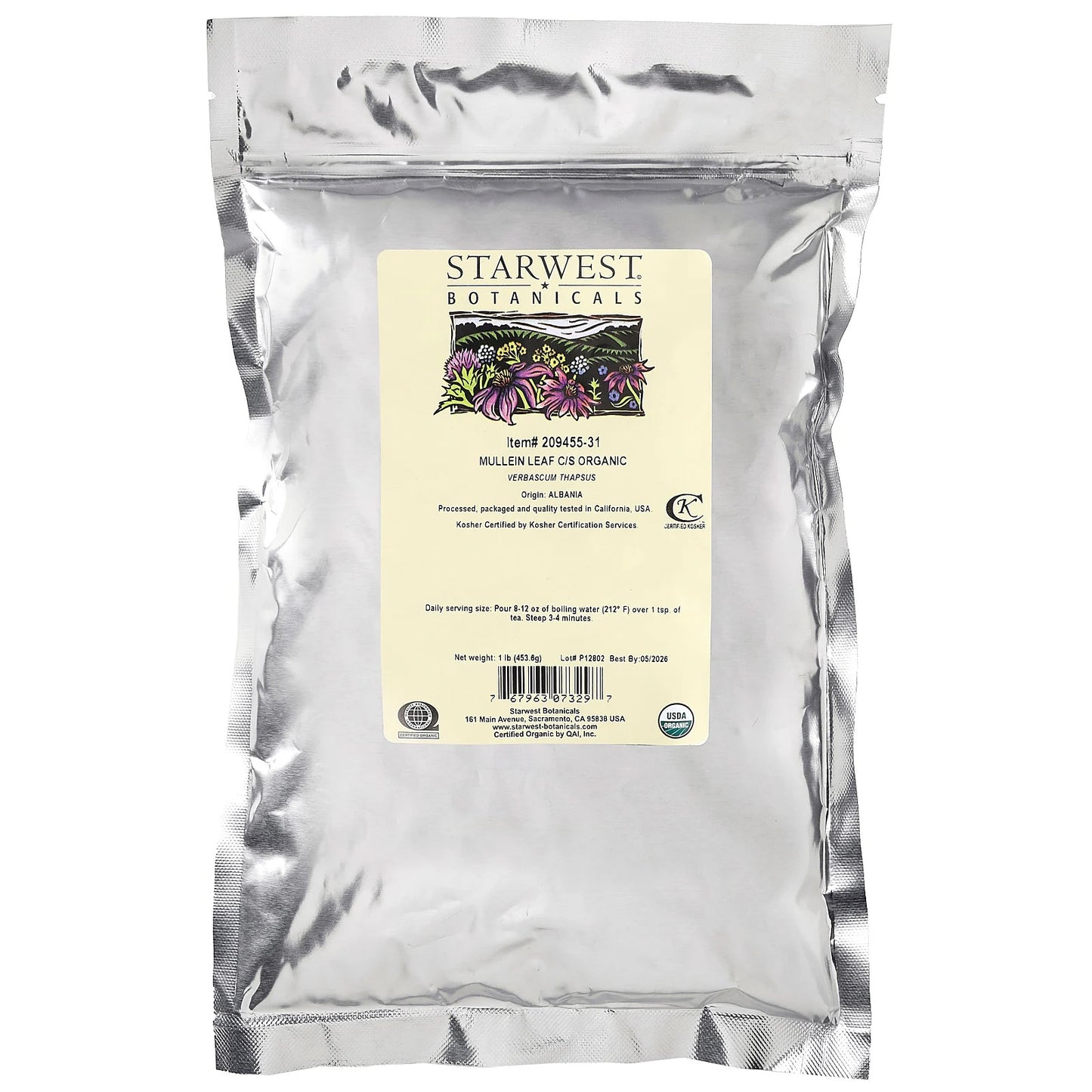 Organic Mullein Leaf, Cut & Sifted, 1 Lb (453.6 G)